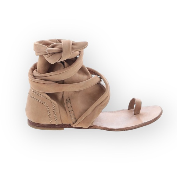 Free People 𖦹 Delaney Wrap Boot Toe Ring Leather Sandal 𖦹 Khaki 𖦹 39 8M 8.5M 9M - Picture 15 of 16